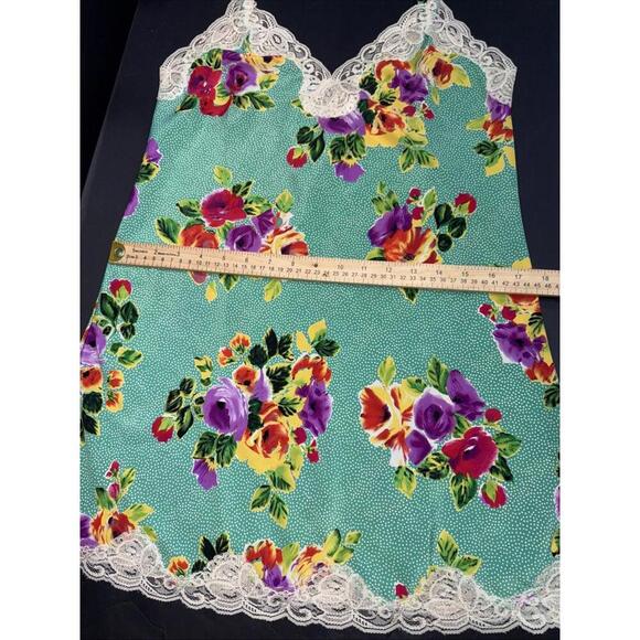 Victoria’s Secret VTG 90 Y2K Satin Lace Green Polka Dot Floral Gown Slip Dress S - Picture 8 of 12